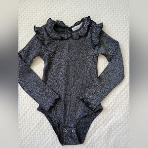 Zara Girls Metallic Knit Ruffle One-Piece Bodysuit - Black